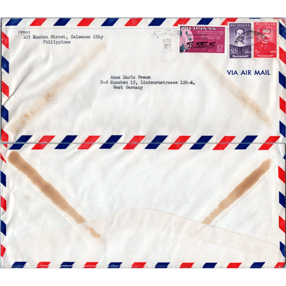 Envelope circulado Ásia, Usado #, Filipinas