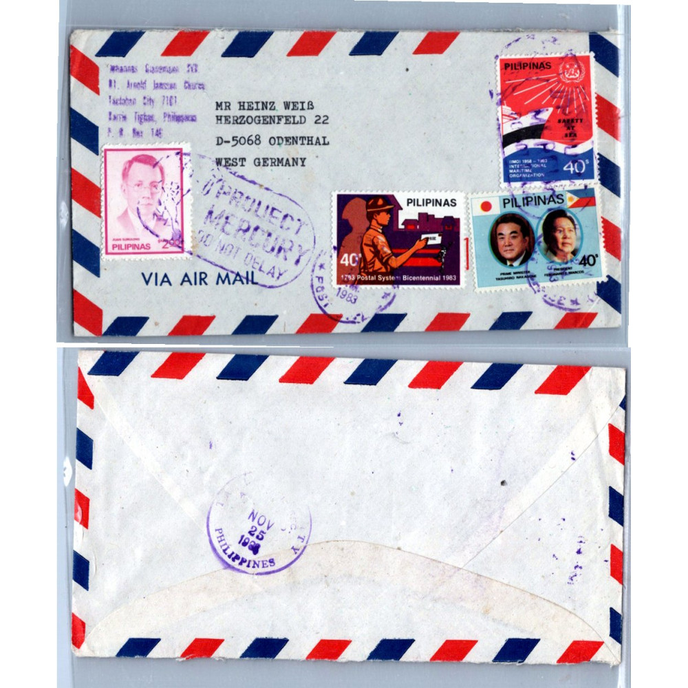 Envelope circulado Ásia, Usado #, Filipinas