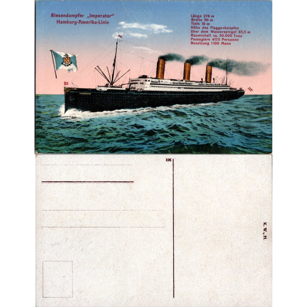 Tarjeta postal , (*), Alemania, el gran vapor «Imperator»