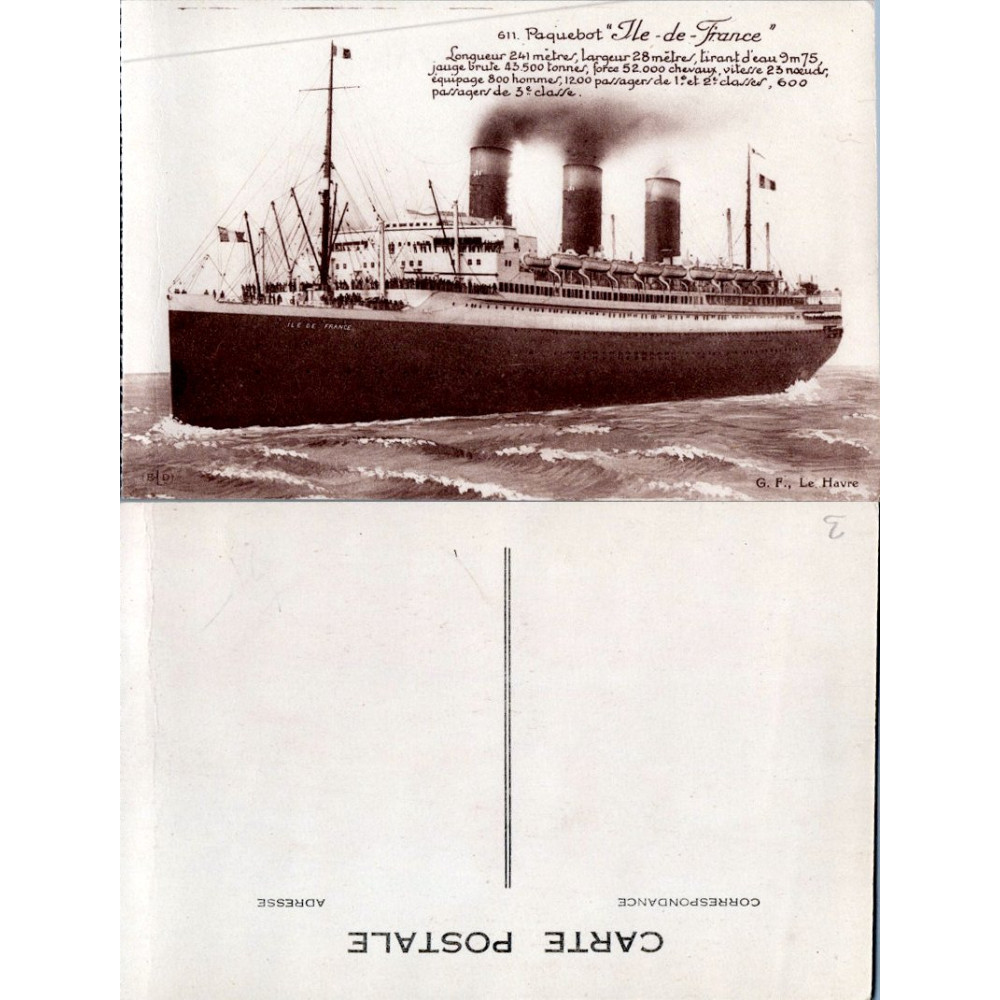Postcard , (*), France, the “Ile de France” ocean liner
