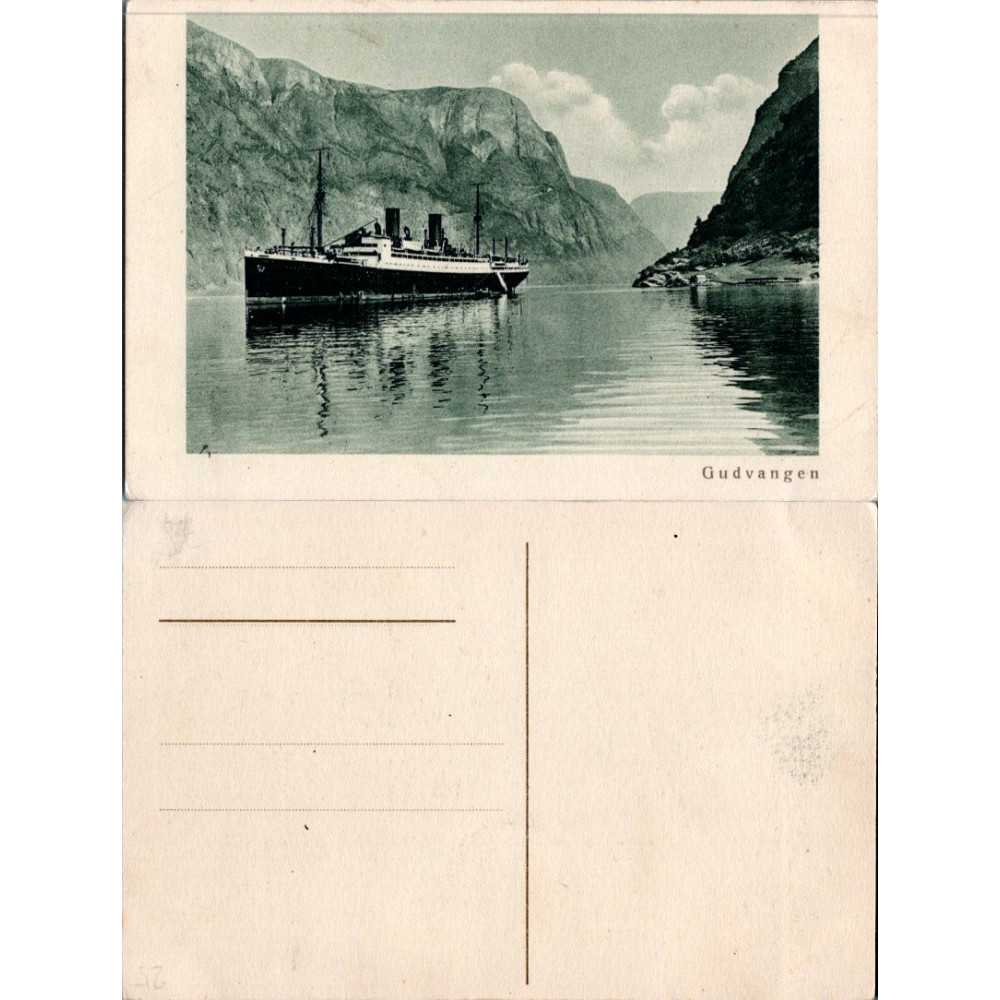 Postkarte (*), Norwegen – Gudvangen, Dampfschiff im Fjord