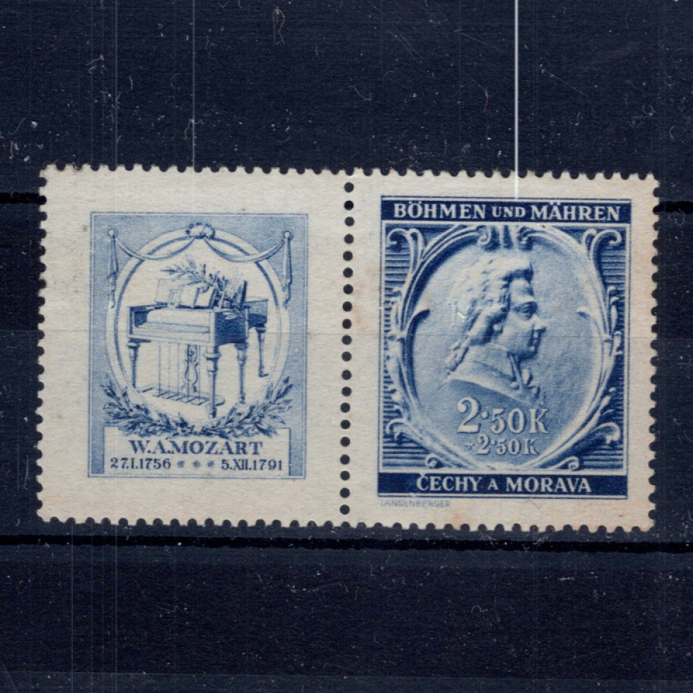 Známka s kupóny Protektorát Č.a M., Pof.71*, 2,50 + 2,50K Známka s kupóny Protektorát Č.a M., Pof.71*, 2,50 + 2,50K