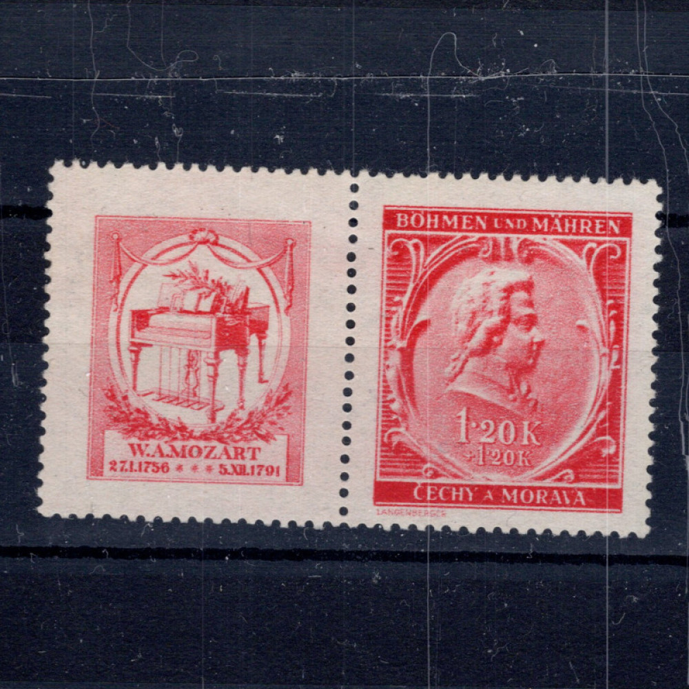 Známka s kupóny Protektorát Č.a M., Pof.70*, 1,20 + 1,20K Známka s kupóny Protektorát Č.a M., Pof.70*, 1,20 + 1,20K