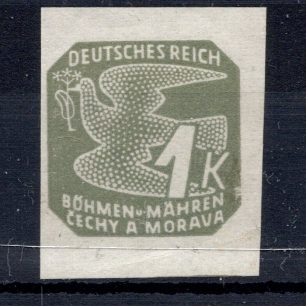 Známka Protektorát Č.a M., Pof.NV9*, 1K Známka Protektorát Č.a M., Pof.NV9*, 1K