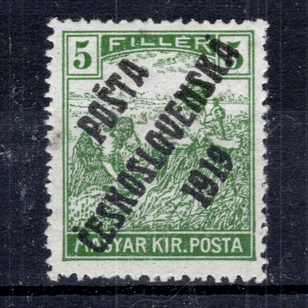 Známka ČSR, Pof.103*, II. typ přetisku, 5f Známka ČSR, Pof.103*, II. typ přetisku, 5f