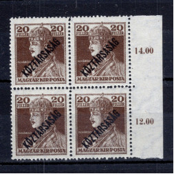 Čtyřblok Maďarsko, Mi.215 (SG 275)**, 20 fi