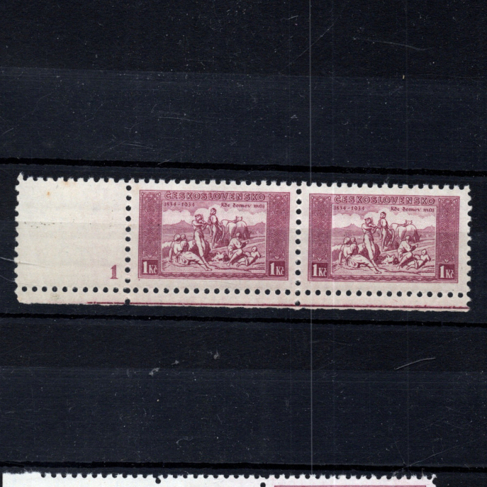 Sello con número de plancha Checoslovaquia, Pof.281 (Mi. 330), MH, 1 Kč
