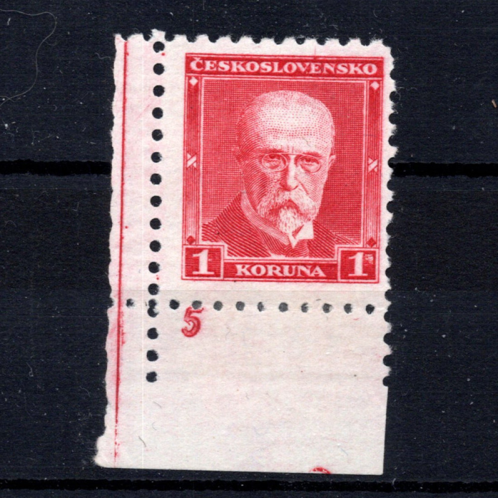 Selo com número de chapa Tchecoslováquia, Pof.260 (Mi. 297A), MH, 1 Kč