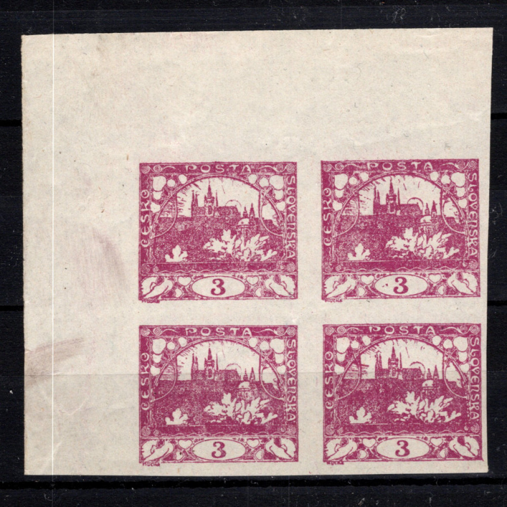 Bloque de cuatro Checoslovaquia, Pof.2 (Mi. 1), MNH, 3h