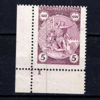 Sello con número de plancha Checoslovaquia, Pof.247 (Mi. 287), MH, 5 Kč