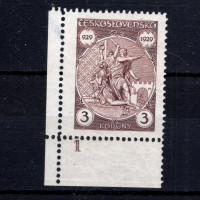 Sello con número de plancha Checoslovaquia, Pof.246 (Mi. 286), MH, 3 Kč