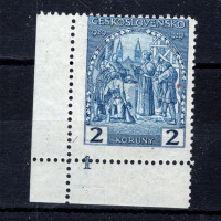 Sello con número de plancha Checoslovaquia, Pof.245 (Mi. 285), MH, 2 Kč