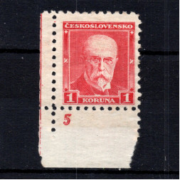 Sello con número de plancha Checoslovaquia, Pof.260 (Mi. 297A), MH, 1 Kč
