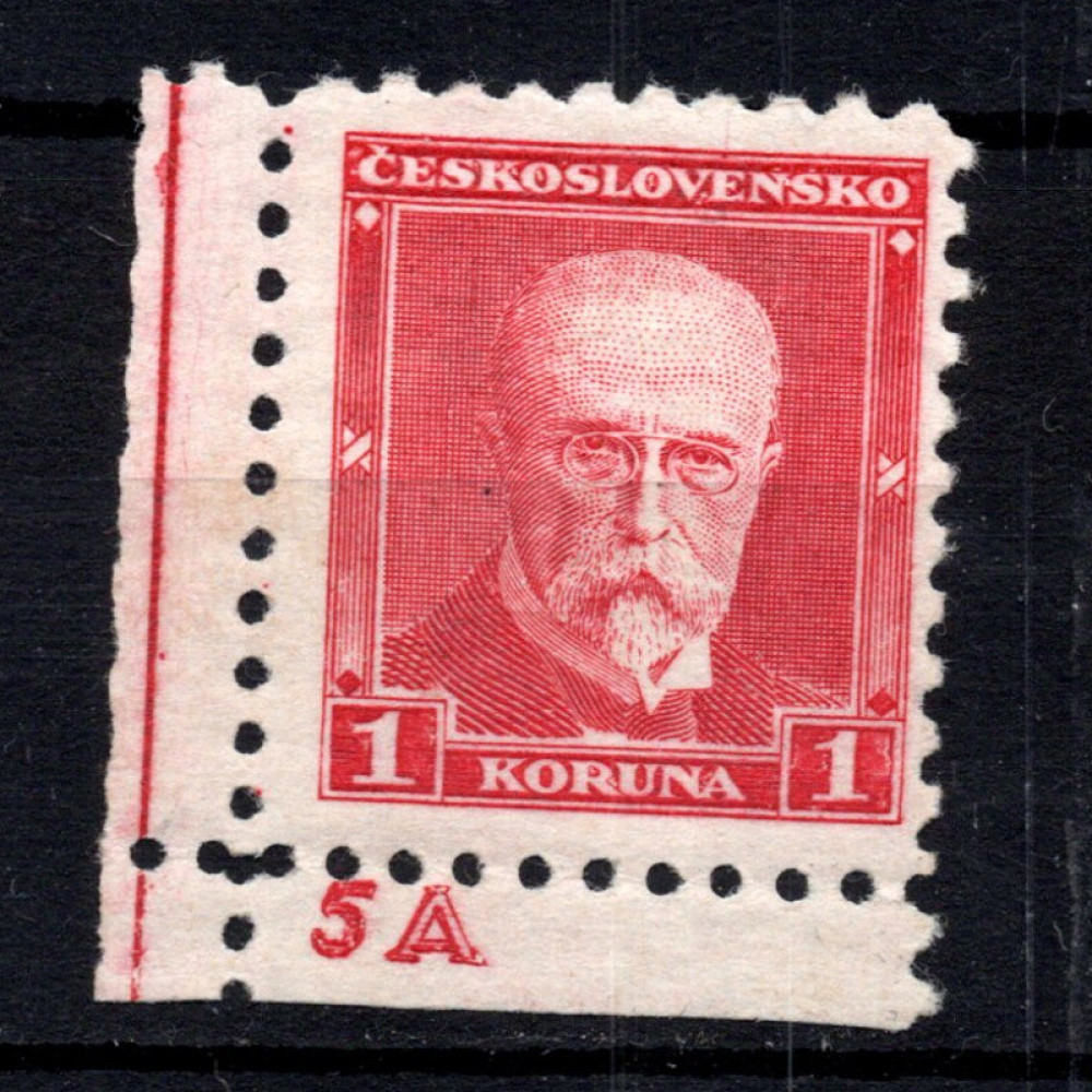 Sello con número de plancha Checoslovaquia, Pof.260 (Mi. 297A), MH, 1 Kč