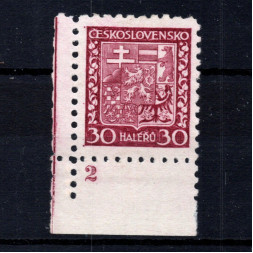 Sello con número de plancha Checoslovaquia, Pof.252 (Mi. 281), MNH, 30h