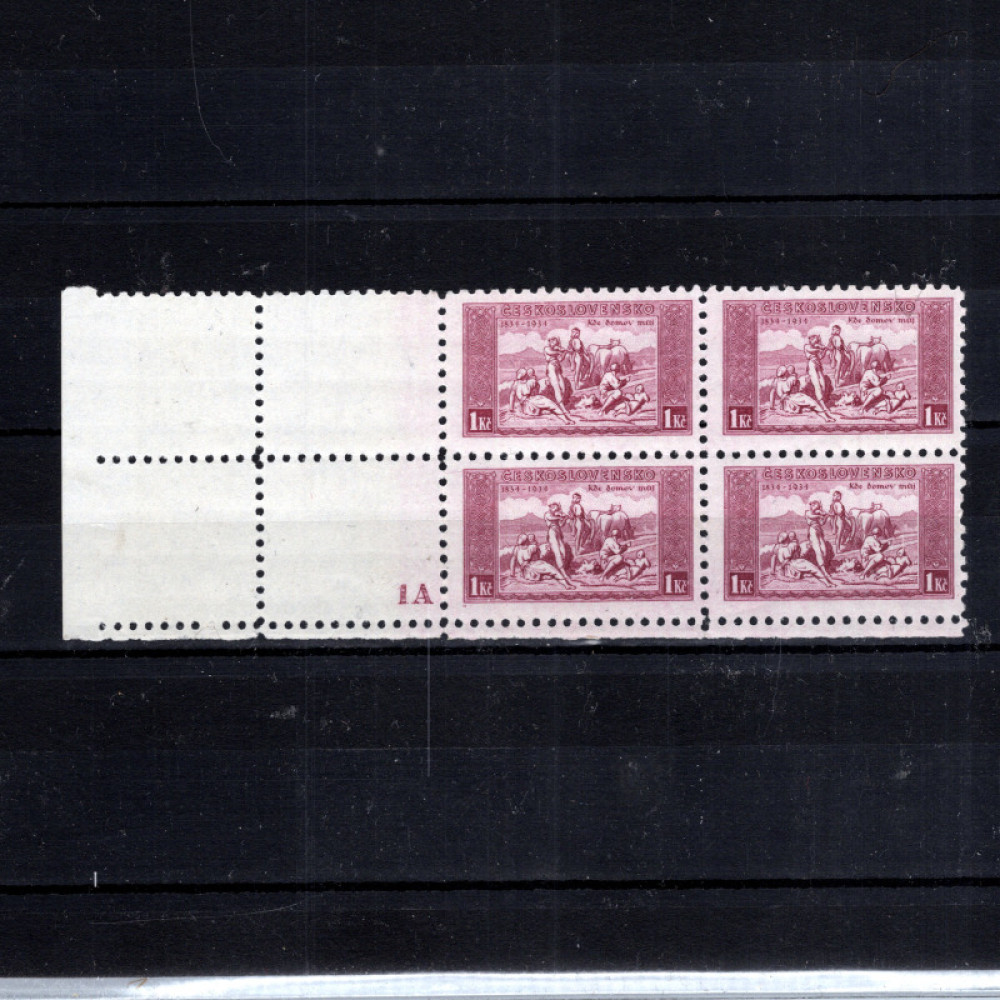 Quadra de canto Tchecoslováquia, Pof.281 (Mi. 330), MNH, 1 Kč
