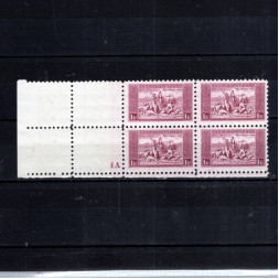 Bloque de cuatro de esquina Checoslovaquia, Pof.281 (Mi. 330), MNH, 1 Kč