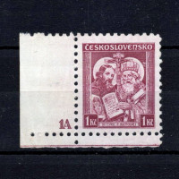 Sello con número de plancha Checoslovaquia, Pof.293 (Mi. 340), MNH, 1 Kč