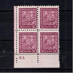 Bloque de cuatro de esquina Checoslovaquia, Pof.252 (Mi. 281), MNH, 30h