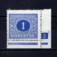 Sello con número de plancha Checoslovaquia, Pof.DL62 (Mi. 62), MH, 1 Kč