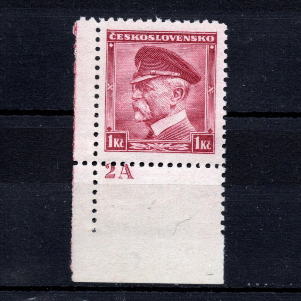 Sello con número de plancha Checoslovaquia, Pof.303 (Mi. 350), MH, 1 Kč