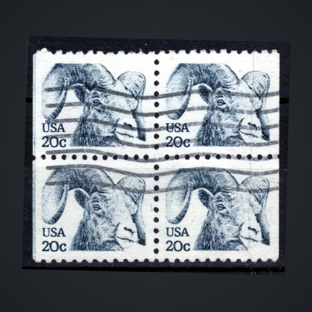 Block of four United States, Mi.1523IIEru (Scott 1949c), Used #, 20 ¢