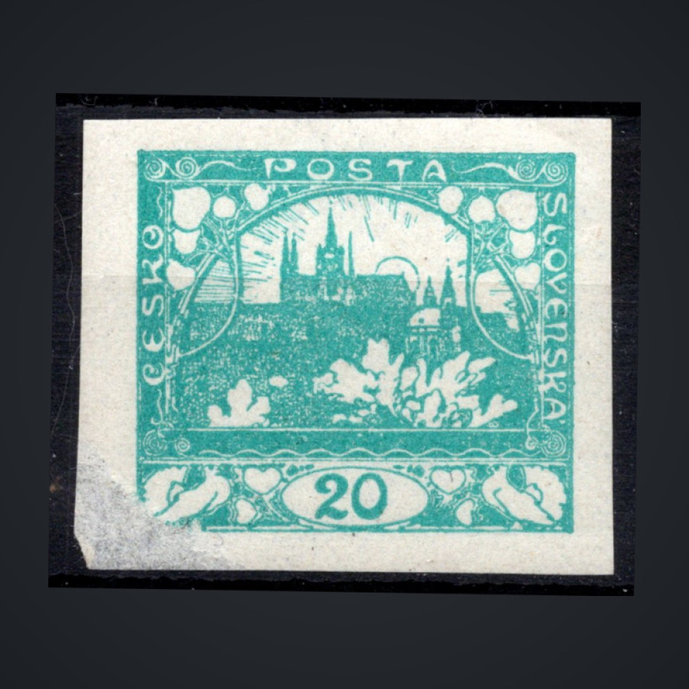 Stamp Czechoslovakia, Pof.8 (Mi. 4), MNH, a torn piece, 20h