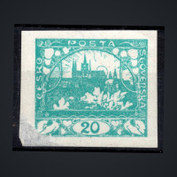 Stamp Czechoslovakia, Pof.8 (Mi. 4), MNH, a torn piece, 20h