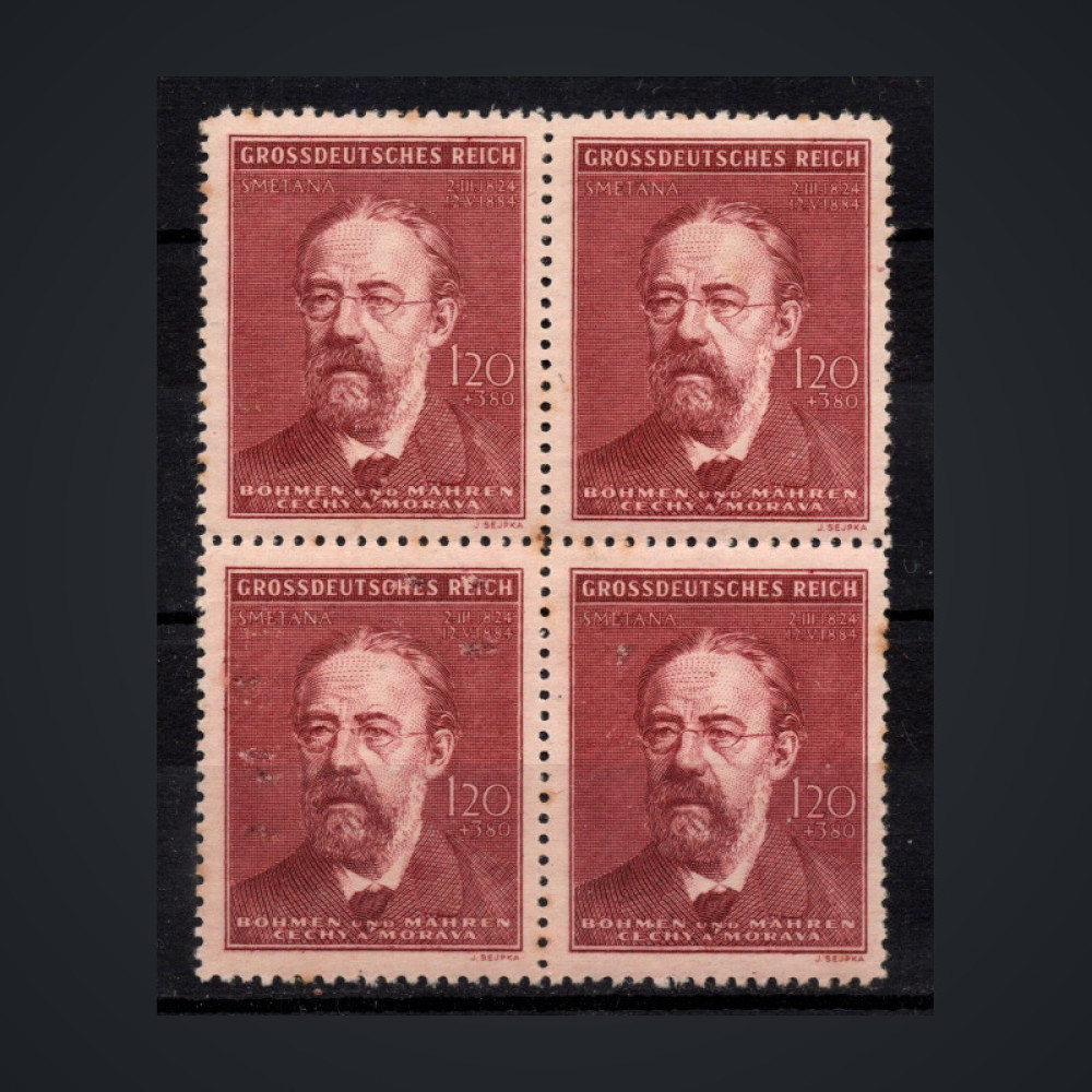 Block of four Bohemia and Moravia protectorate, Pof.119 (Mi. 139), MNH, 120 + 380H