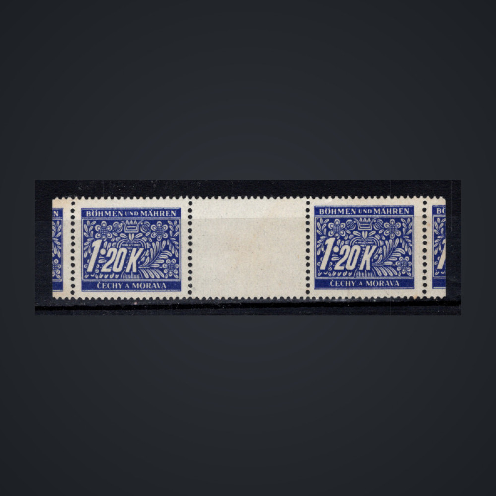 Zwischenstegpaar Böhmen und Mähren Protektorat, Pof.DL10 (Mi. 10 Port.)**, 1.2K
