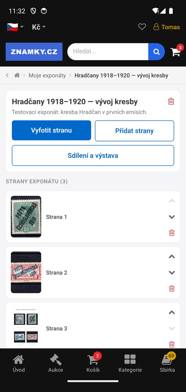 Úprava exponátu v aplikaci Známky.cz