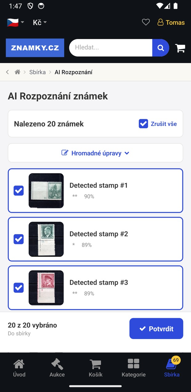 AI rozpoznala 20 známek z jednoho snímku stránky