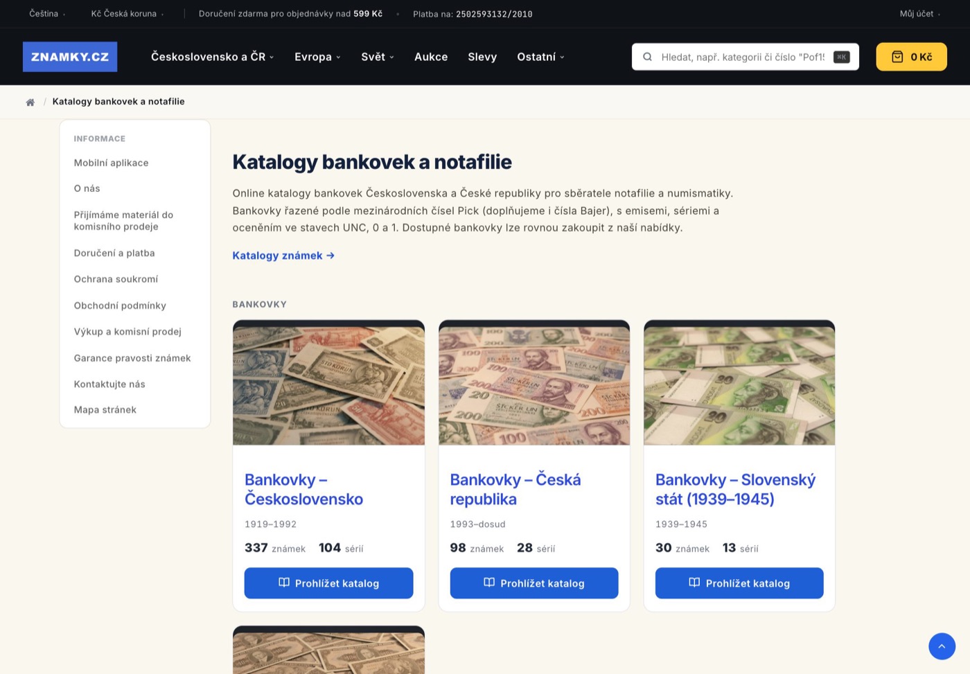 Online katalogy bankovek Československa a České republiky