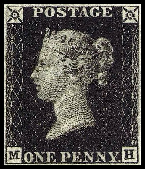 Penny Black z roku 1840 s portrétem královny Viktorie