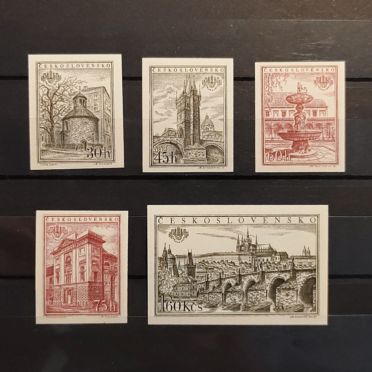 Kompletní série PRAGA 1955 nezoubkovaná Pof. 853B–857B — Znamky.cz