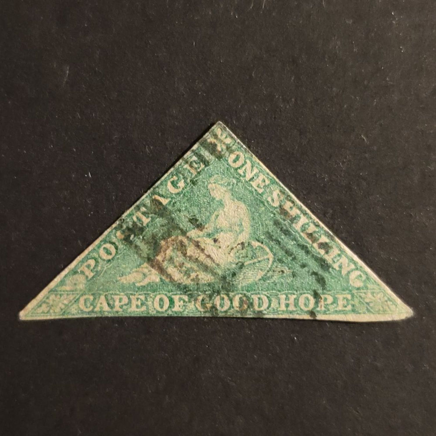 Kapský trojúhelník 1 šilink emerald-green, SG 21 (De La Rue 1863, razítkovaná – Znamky.cz