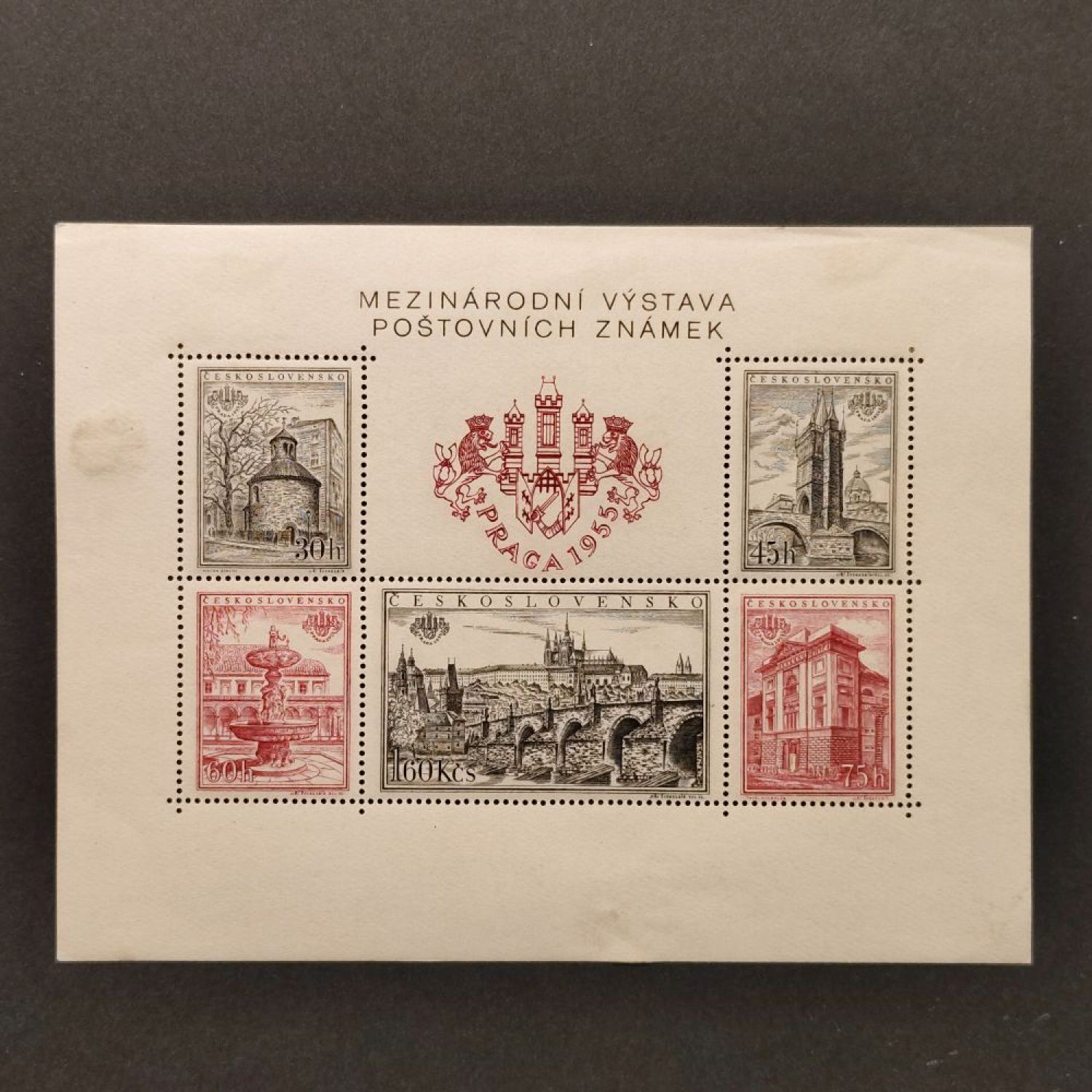 Aršík PRAGA 1955 zoubkovaný Pof. A853/857A se stopou po nálepce — Znamky.cz